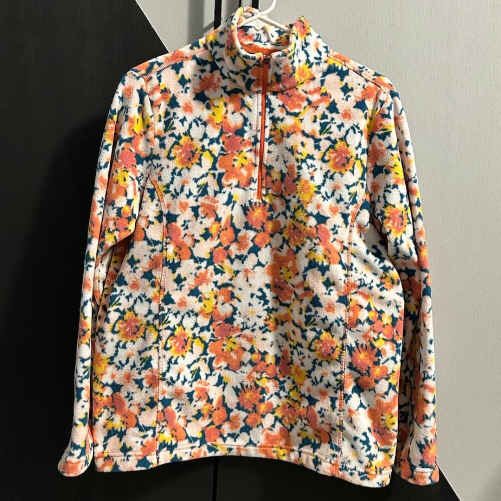 Land's End Multi Color Floral 1/4 Zip Fleece Pull-over Women's Size M (8-10) - Picture 1 of 10